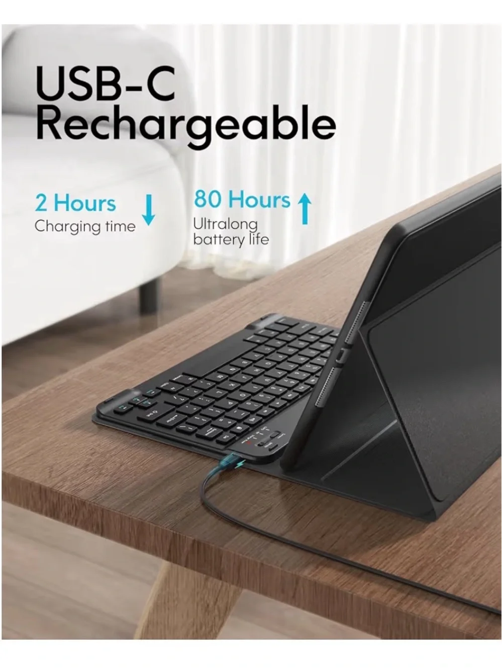 Chesona Universal Black Bluetooth Keyboard Case for iPad.